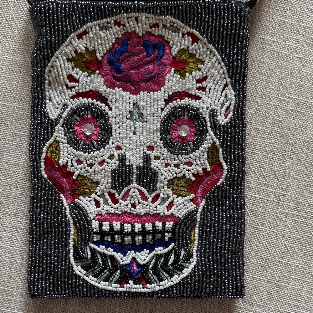 Day of the dead beaded crossbody bag